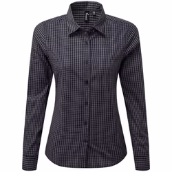 Premier Womens/Ladies Maxton Gingham Long-Sleeved Shirt - L, Steel/Black
