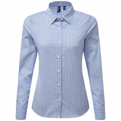 Premier Womens/Ladies Maxton Gingham Long-Sleeved Shirt - XXL, Light Navy/White