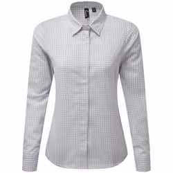 Premier Womens/Ladies Maxton Gingham Long-Sleeved Shirt - XS, Silver/White