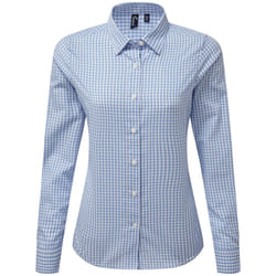 Premier Womens/Ladies Maxton Gingham Long-Sleeved Shirt - XL, Light Navy/White