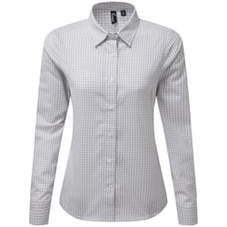 Premier Womens/Ladies Maxton Gingham Long-Sleeved Shirt - M, Silver/White