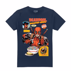 Marvel Mens Deadpool Cereal T-Shirt - XXL, Navy