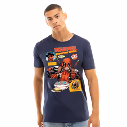 Marvel Mens Deadpool Cereal T-Shirt - XXL, Navy