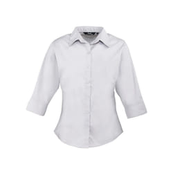 Premier Womens/Ladies Poplin 3/4 Sleeve Shirt - 16 UK, Silver