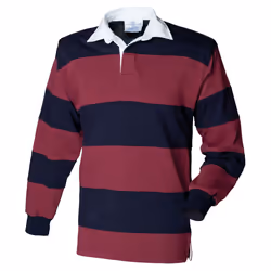 Front Row Mens Stripe Sewn Rugby Polo Shirt - L, Burgundy/Navy
