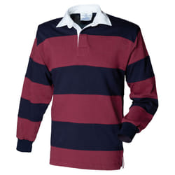 Front Row Mens Stripe Sewn Rugby Polo Shirt - L, Burgundy/Navy