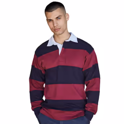 Front Row Mens Stripe Sewn Rugby Polo Shirt - L, Burgundy/Navy