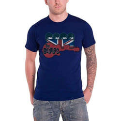 The Beatles Unisex Adult Guitar & Flag T-Shirt - XXL, Navy Blue