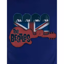 The Beatles Unisex Adult Guitar & Flag T-Shirt - XXL, Navy Blue