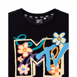 MTV Unisex Adult Flowers T-Shirt - L, Black