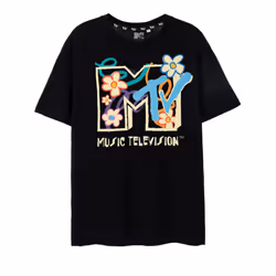 MTV Unisex Adult Flowers T-Shirt - 3XL, Black
