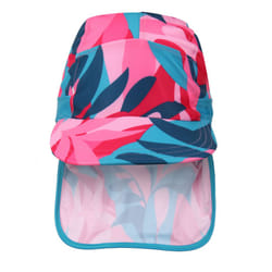 Regatta Protect II Tropical Leaves Sun Hat - 1-3 Years, Tahoe Blue/Pink