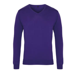 Premier Mens Knitted Cotton Acrylic V Neck Sweatshirt - XXL, Purple