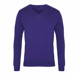 Premier Mens Knitted Cotton Acrylic V Neck Sweatshirt - XS, Purple