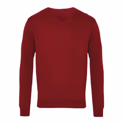 Premier Mens Knitted Cotton Acrylic V Neck Sweatshirt - XS, Burgundy