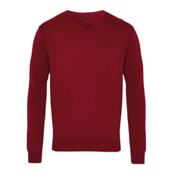 Premier Mens Knitted Cotton Acrylic V Neck Sweatshirt - XS, Burgundy