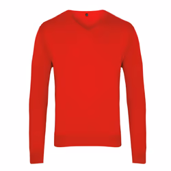 Premier Mens Knitted Cotton Acrylic V Neck Sweatshirt - XXS, Red