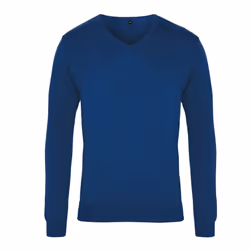 Premier Mens Knitted Cotton Acrylic V Neck Sweatshirt - XS, Royal Blue
