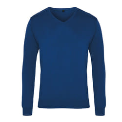 Premier Mens Knitted Cotton Acrylic V Neck Sweatshirt - XS, Royal Blue