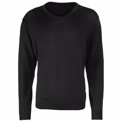 Premier Mens Knitted Cotton Acrylic V Neck Sweatshirt - XL, Black