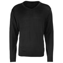 Premier Mens Knitted Cotton Acrylic V Neck Sweatshirt - XL, Black