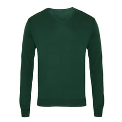 Premier Mens Knitted Cotton Acrylic V Neck Sweatshirt - XS, Bottle Green
