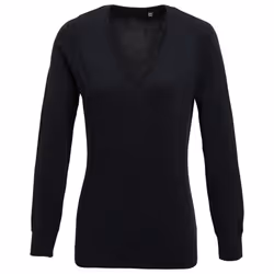 Premier Womens/Ladies Knitted Cotton Acrylic V Neck Sweatshirt - 12 UK, Charcoal