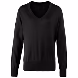 Premier Womens/Ladies Knitted Cotton Acrylic V Neck Sweatshirt - 14 UK, Black