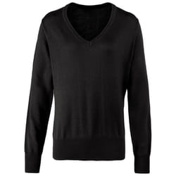 Premier Womens/Ladies Knitted Cotton Acrylic V Neck Sweatshirt - 14 UK, Black