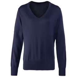 Premier Womens/Ladies Knitted Cotton Acrylic V Neck Sweatshirt - 24 UK, Navy