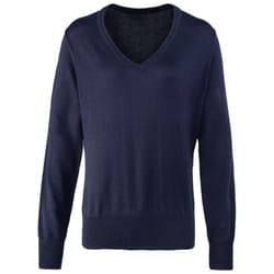 Premier Womens/Ladies Knitted Cotton Acrylic V Neck Sweatshirt - 24 UK, Navy