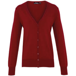 Premier Womens/Ladies Cotton Acrylic V Neck Cardigan - 8 UK, Burgundy