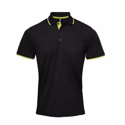 Premier Mens Coolchecker Contrast Pique Polo Shirt - S, Black/Lime Green