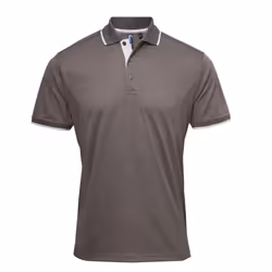 Premier Mens Coolchecker Contrast Pique Polo Shirt - L, Dark Grey/Silver