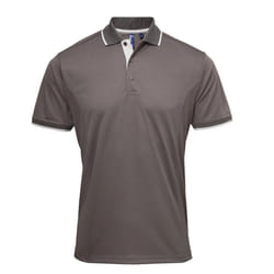 Premier Mens Coolchecker Contrast Pique Polo Shirt - L, Dark Grey/Silver