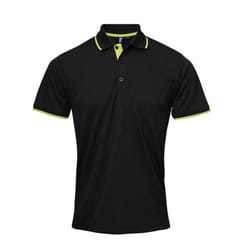 Premier Mens Coolchecker Contrast Pique Polo Shirt - M, Black/Lime Green