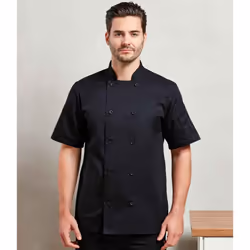 Premier Mens Short-Sleeved Chef Jacket - XL, Black