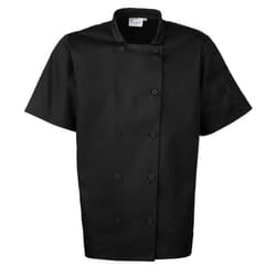 Premier Mens Short-Sleeved Chef Jacket - XS, Black