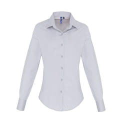Premier Womens/Ladies Poplin Stretch Long-Sleeved Shirt - 16 UK, Silver