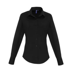 Premier Womens/Ladies Poplin Stretch Long-Sleeved Shirt - 20 UK, Black