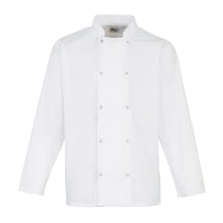 Premier Unisex Adult Stud Front Long-Sleeved Chef Jacket - XL, White