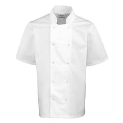 Premier Unisex Adult Stud Front Short-Sleeved Chef Jacket - XL, White