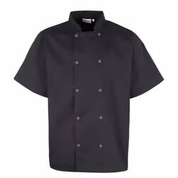 Premier Unisex Adult Stud Front Short-Sleeved Chef Jacket - XL, Black