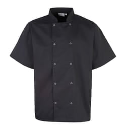 Premier Unisex Adult Stud Front Short-Sleeved Chef Jacket - XL, Black