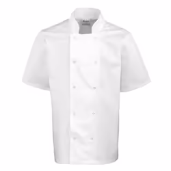 Premier Unisex Adult Stud Front Short-Sleeved Chef Jacket - S, White