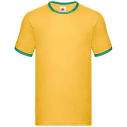 Fruit of the Loom Mens Ringer Contrast T-Shirt - M, Sunflower/Kelly Green