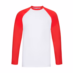 Fruit of the Loom Mens Contrast Long-Sleeved Baseball T-Shirt - S, White/Red