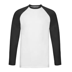 Fruit of the Loom Mens Contrast Long-Sleeved Baseball T-Shirt - XL, White/Black