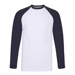 Fruit of the Loom Mens Contrast Long-Sleeved Baseball T-Shirt - L, White/Deep Navy