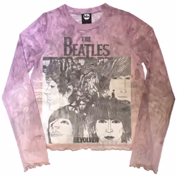 The Beatles Womens/Ladies Revolver Mesh Long-Sleeved Crop Top - XXL, Pink